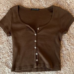 brandy melville button down chocolate brown top size (small)
